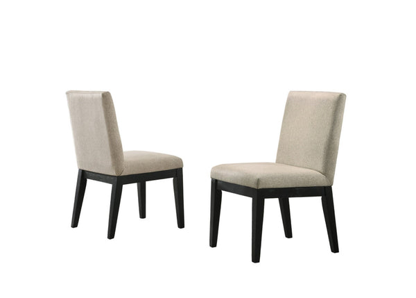 English Elm Jacopo Round Pedestal Dining Set Seats Six Ebony Table Beige Upholstered Chairs B2749S00289