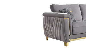 English Elm Leena Contemporary 3Pc Living Room Set With Plush Gray Upholstery & Gold Accents For Modern Elegance B009S01439