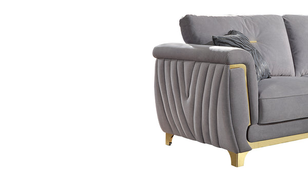 English Elm Leena Contemporary 3Pc Living Room Set With Plush Gray Upholstery & Gold Accents For Modern Elegance B009S01439