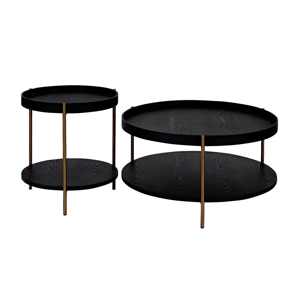 English Elm 2-Piece Modern 2-Tier Round Coffee Table Set – Black MDF, Stainless Steel Legs, Easy Assembly, Nesting Side Tables for Living Room Bedroom Office (29.13" & 17.32") W2582P167726