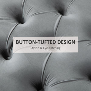 English Elm HOMCOM Vintage Semi-Circle Upholstered Entryway Bench with Tufted Velvet-Touch Seat and Rubberwood Legs Grey W2225P217020