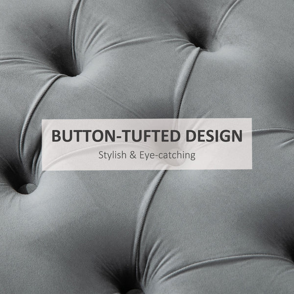 English Elm HOMCOM Vintage Semi-Circle Upholstered Entryway Bench with Tufted Velvet-Touch Seat and Rubberwood Legs Grey W2225P217020