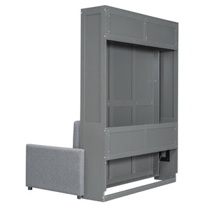 English Elm Full Size Murphy Wall Bed with Integrated Linen Sofa for Studio or Guest Room Gray LP000890AAE-1