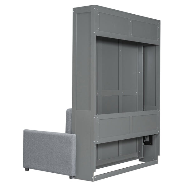 English Elm Full Size Murphy Wall Bed with Integrated Linen Sofa for Studio or Guest Room Gray LP000890AAE-1