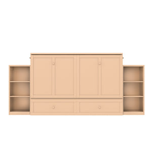 English Elm Queen Murphy Bed With Elegant Golden Finish, Spacious Storage Drawers, And Shelves For Compact Spaces W1580S00258-GIGA