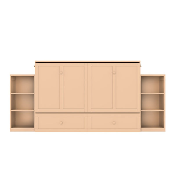 English Elm Queen Murphy Bed With Elegant Golden Finish, Spacious Storage Drawers, And Shelves For Compact Spaces W1580S00258-GIGA