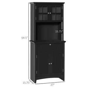 English Elm HOMCOM Elegant Kitchen Hutch Buffet with Adjustable Shelves, Framed Glass Doors, Microwave Nook, Black W2225P229572