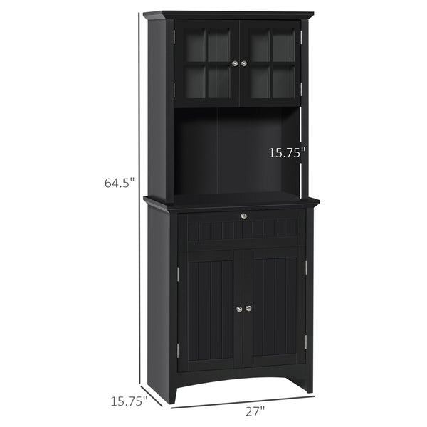 English Elm HOMCOM Elegant Kitchen Hutch Buffet with Adjustable Shelves, Framed Glass Doors, Microwave Nook, Black W2225P229572
