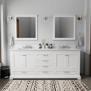 English Elm White Double Bath Vanity 80 in W x 22 in D with White Quartz Counter, Soft-Close Drawers, Mirrors B2731S00815