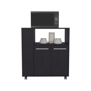 English Elm Kitchen Cart with Enclosed Doors and Three Shelves on Smooth-Roll Wheels for Compact Modern Kitchens Black 34.65 L x 17.72 W x 5.91 H B097P296814