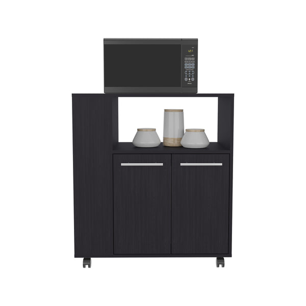 English Elm Kitchen Cart with Enclosed Doors and Three Shelves on Smooth-Roll Wheels for Compact Modern Kitchens Black 34.65 L x 17.72 W x 5.91 H B097P296814