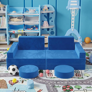 English Elm 10 Piece Modular Foam Play Couch Set Soft Frameless Sectional for Bedroom Playroom Blue T5880P493406