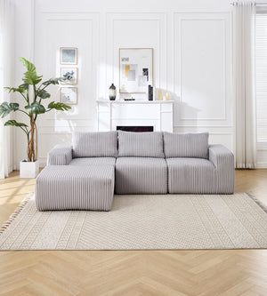 English Elm Modern Minimalist Modular Sectional Sofa – L-Shape Right-Facing Chaise With Deep Seats In Light Gray W2959S00003