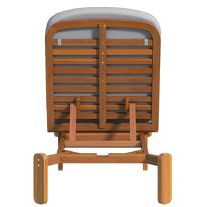 English Elm Outdoor Acacia Wood Chaise Lounge Reclining Patio Chair with Cushion for Poolside Grey N719P445623A