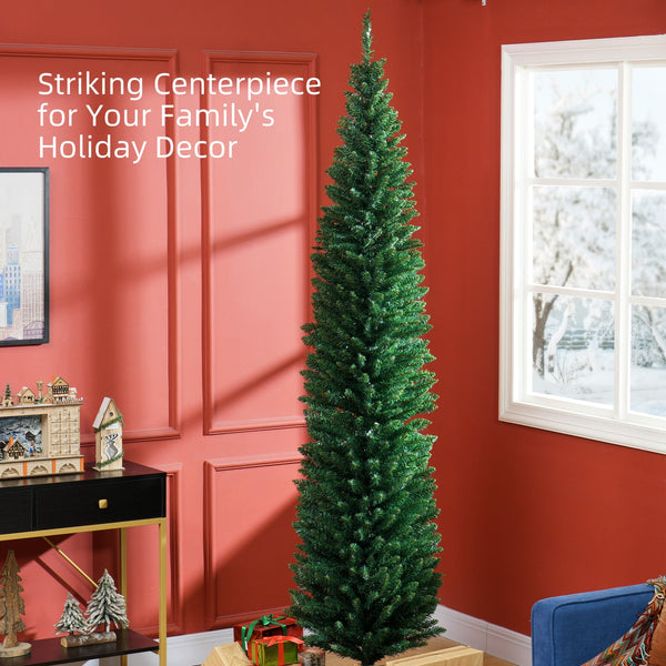 English Elm Homcom 8' Slim Pencil Christmas Tree With 618 Realistic Branch Tips – Perfect For Small Spaces! W2225P249664