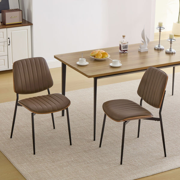 English Elm Dining Chairs Mid Century Modern Walnut Back Faux Leather Upholstered Seat Ergonomic Curved Back Waterproof PU Fabric Stable Metal Legs Brown W1143P379860