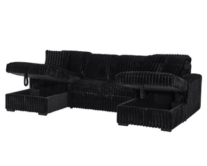 English Elm U U Shaped Sleeper Sofa with Pull-Out Bed and Hidden Chaise Storage, Plush Corduroy Comfort Black W1417S00136