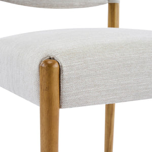 English Elm Mid-century Modern Linen Blend Dining Chairs Rubberwood Legs Sculptural Backrest Set of 2 Beige+Natural N768P442401N