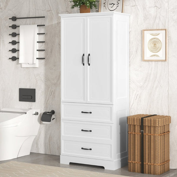 English Elm Tall Bathroom Storage Cabinet - Modern White Design With Adjustable Shelves, Drawers & Doors! N725P206123K-GIGA