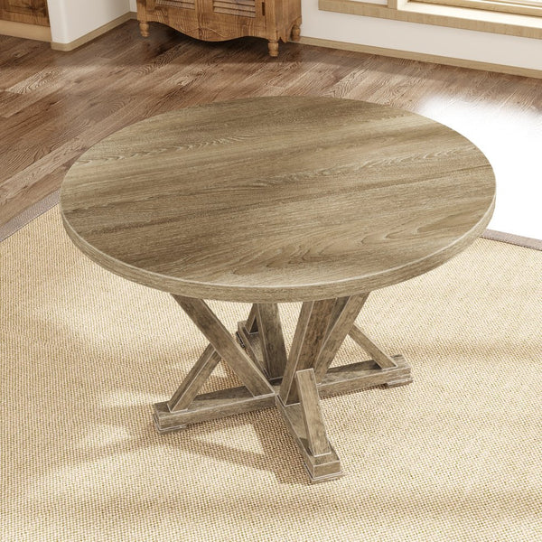 English Elm Modern Farmhouse Round Dining Table - 45.7" Solid Rubberwood, Rustic Gray Finish For 4-6 Seats W2537P168454
