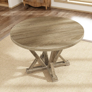 English Elm Modern Farmhouse Round Rubberwood Dining Table Seats Four Wire Brushed Rustic Finish W2537P369840