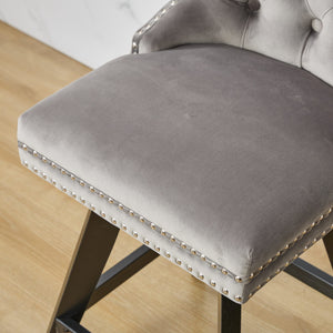 English Elm Swivel Velvet Barstools with Tufted Button Back, 360° Rotate, Plush Foam & Rubberwood Frame Gray W1143P241330