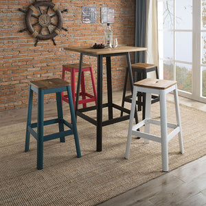 English Elm Natural Pine Backless Bar Stool Solid Wood Seat Red Metal Legs Kitchen Island B062P189222