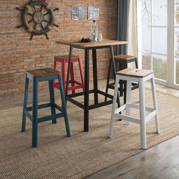 English Elm Natural Pine Backless Bar Stool Solid Wood Seat Red Metal Legs Kitchen Island B062P189222