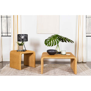 English Elm Cahya Natural Square Woven Rattan Coffee Table with Waterfall Edges, Organic Grain & Modern Warmth B062P344967