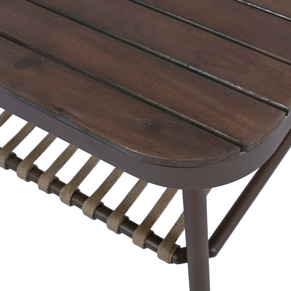 English Elm Christopher Knight Home® - 4-Piece Outdoor Patio Set with Woven Rope U-Back, Steel Frame, Thick Cushions & Acacia Table for Garden Brown+Beige N780P209458R