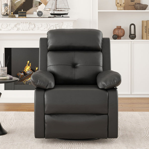 English Elm Small Rocker Swivel Recliner Chair with 360° Swivel, 30° Rocking and Adjustable 90–150° Recline Comfortability Black T3623P380482