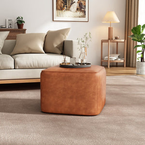 English Elm Upholstered Square Pu Leather Ottoman with Foam Seating for Modern Living Rooms N757P414086T