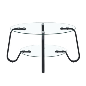 English Elm New Retro Minimalist Square Coffee Table Metal Frame Dual Tempered Glass Tiers W3226P295268