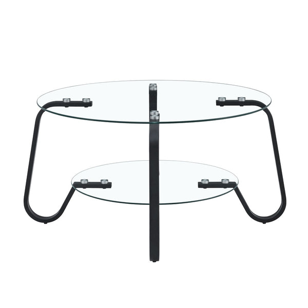 English Elm New Retro Minimalist Square Coffee Table Metal Frame Dual Tempered Glass Tiers W3226P295268