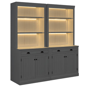 English Elm 83.4"Tall Bookcase Suite with LED Lighting, 2-Piece Modern White Storage Set with Doors Drawers and Adjustable Shelves for Living Room Office (Stylish, Spacious) SR000005AAK