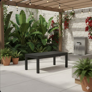 English Elm 45" Outdoor Aluminum Slatted Patio Coffee Table Matte Black Powder Coat Rust Proof B082P454985