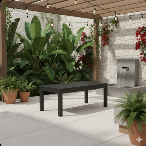 English Elm 45" Outdoor Aluminum Slatted Patio Coffee Table Matte Black Powder Coat Rust Proof B082P454985