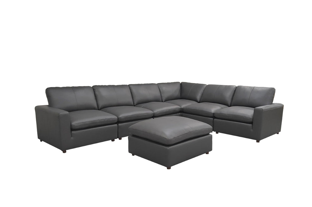 English Elm Leather Match Modular Sectional Sofa with Top Grain Upholstery for Open Living Rooms Blue Gray B2748S00171