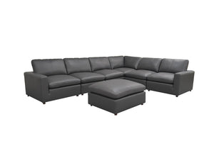 English Elm Leather Match Modular Sectional Sofa with Top Grain Upholstery for Open Living Rooms Blue Gray B2748S00171