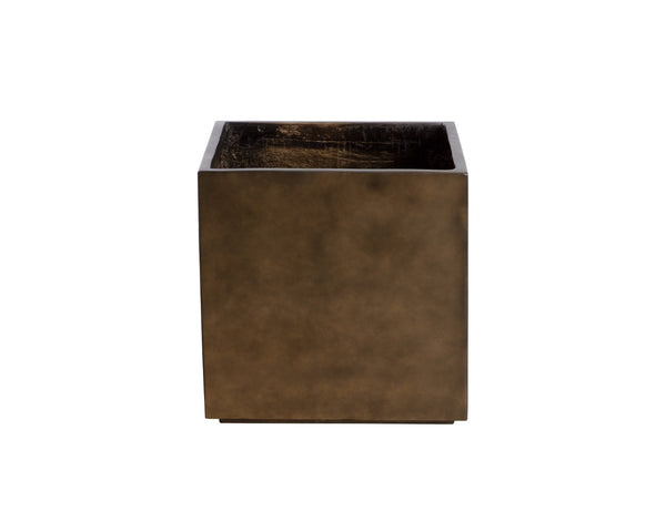 Sunpan TANSY Planter - Contemporary Square Design in Antique Bronze for Elegant Indoor and Outdoor Spaces Gold 111134
