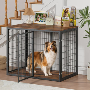 English Elm 47'' Furniture Style Dog Crate with 3 Doors Large Breed Cabinet Side Table Grey W1820P356885