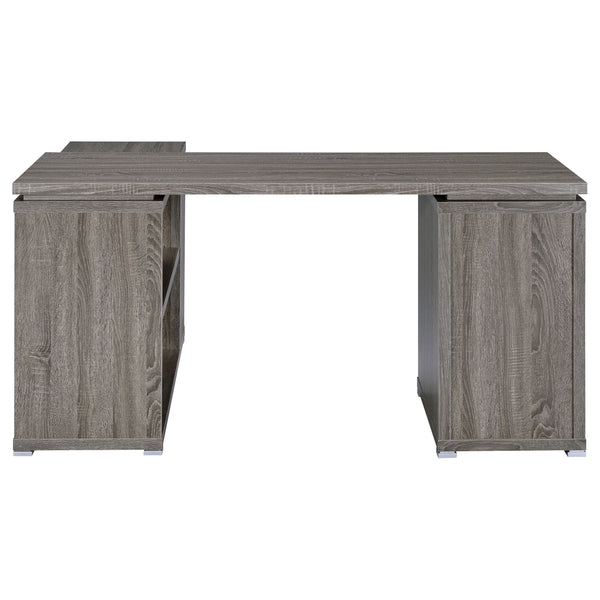 English Elm Tona Weathered Grey L-Shape Desk with 3 Drawers & 5 Shelves, Rustic Distressed Finish for Compact Offices B062P333441