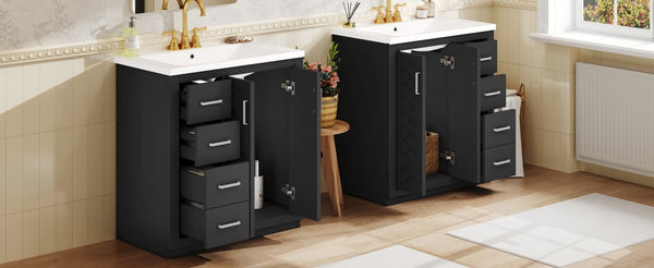 English Elm 60'' Bathroom Vanity Set With Ceramic Sink - Solid Wood Frame, Soft-Close Drawers & Ample Storage N710SS00001B