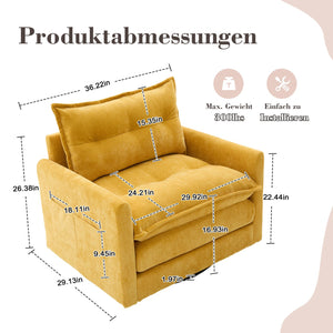 English Elm UNITED Swivel Barrel Chair with Chenille Upholstery, 360° Smooth Rotation, Padded Arm Comfort and Side Pockets for Living Room Relaxation Mustard yellow W1568P290085