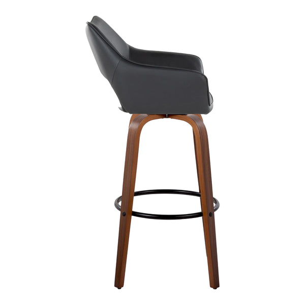 English Elm Mustang 30" Contemporary Fixed-Height Swivel Barstool Set of 2 with Walnut Bentwood Legs & Plush Fabric Upholstery Black B202S00633