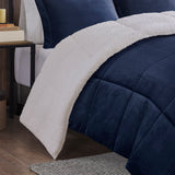 Woolrich Alton Lodge/Cabin Plush to Sherpa Down Alternative Comforter Set WR10-2415 Navy/Ivory