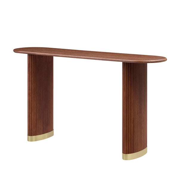 English Elm Length 59 Inch Mdf Wood Veneer Console Table Brushed Gold Steel Base Modern Entryway Brown W2582P406098
