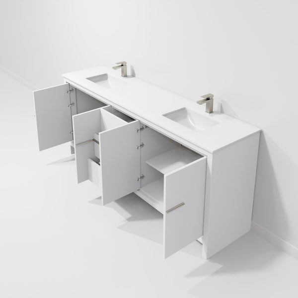 English Elm White Double Bath Vanity With White Quartz Top & Gun Metal Faucet – Elegant Storage Solution 80” W B2731P259571-GIGA