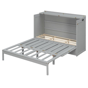 English Elm Queen Murphy Wall Bed Cabinet with Storage Drawer Built-in Power Outlets Usb Ports Gray LP000400AAE-1