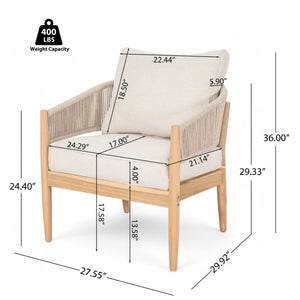English Elm Christopher Knight Home® - Verona Acacia Wood Outdoor Chat Set with Plush Cushions, Hand-Braided Rope Accents, Weatherproof Finish Beige,Light Brown,Natural VERONA4CTBRN